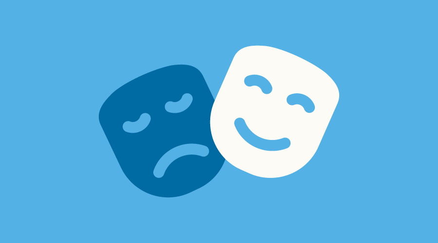 Graphic of two theater masks – one is smiling and one is frowning